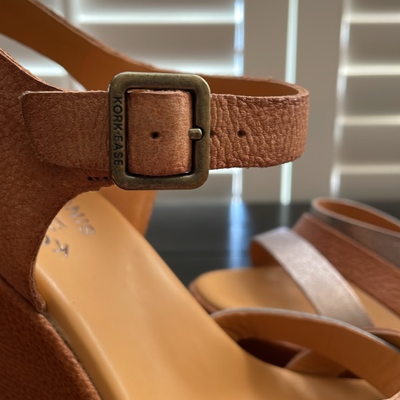 EUC Kork-Ease neutral tan and silver metallic strap high wedge sandals - Picture 12 of 12